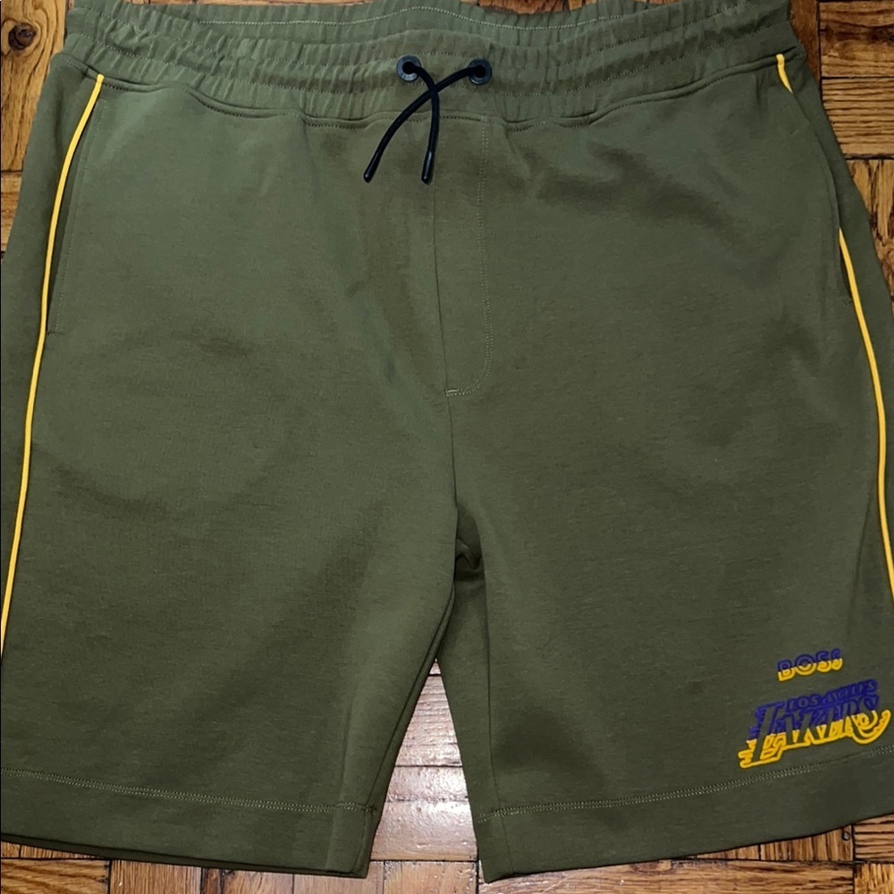 NWT Boss Green and Yellow lakers Shorts size: 3XL with lanyard